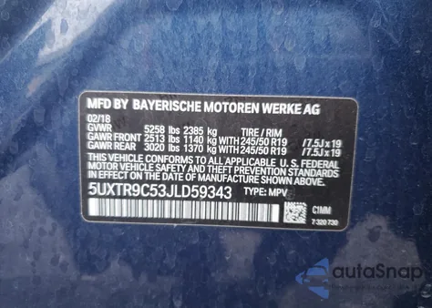 2018 BMW X3 xDrive30I from USA, damaged, VIN 5UXTR9C53JLD59343